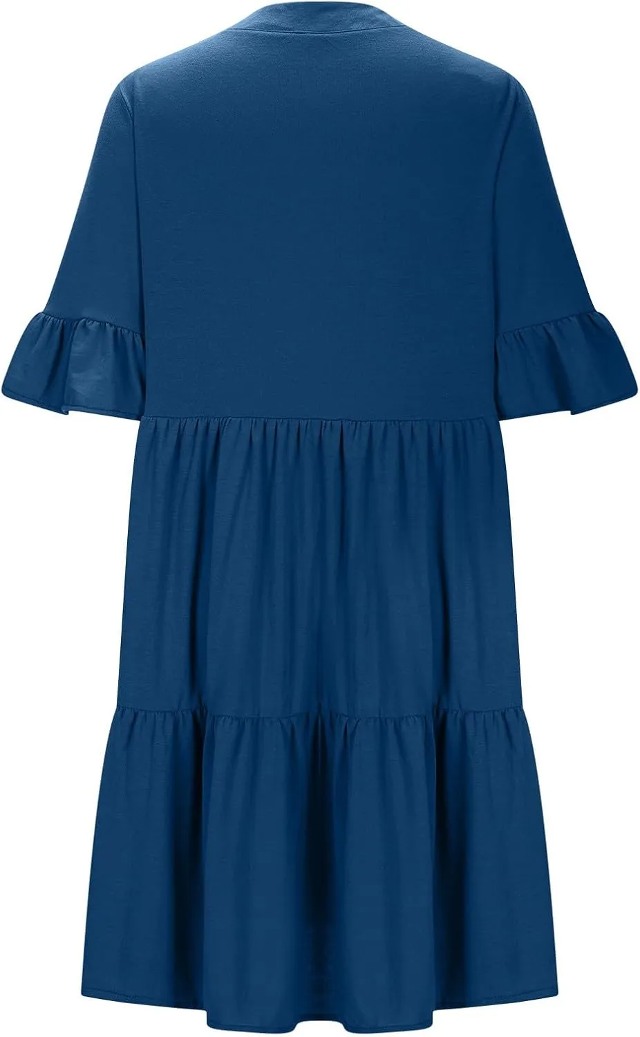 YRAETENM Summer Dresses for Women Ruffle Short Sleeve V Neck a Line Sundress Tiered Flowy Loose Mini Beach Dress with Pockets