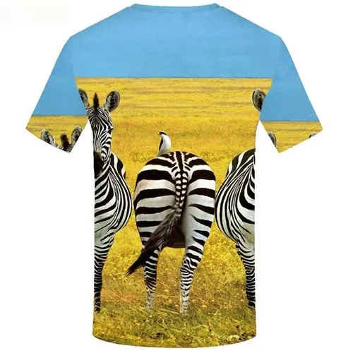 Zebra T-shirt Men Animal Tshirts Cool Sky T-shirts Graphic Yellow Tshirt Printed Weed Tshirts Novelty Short Sleeve Fashion